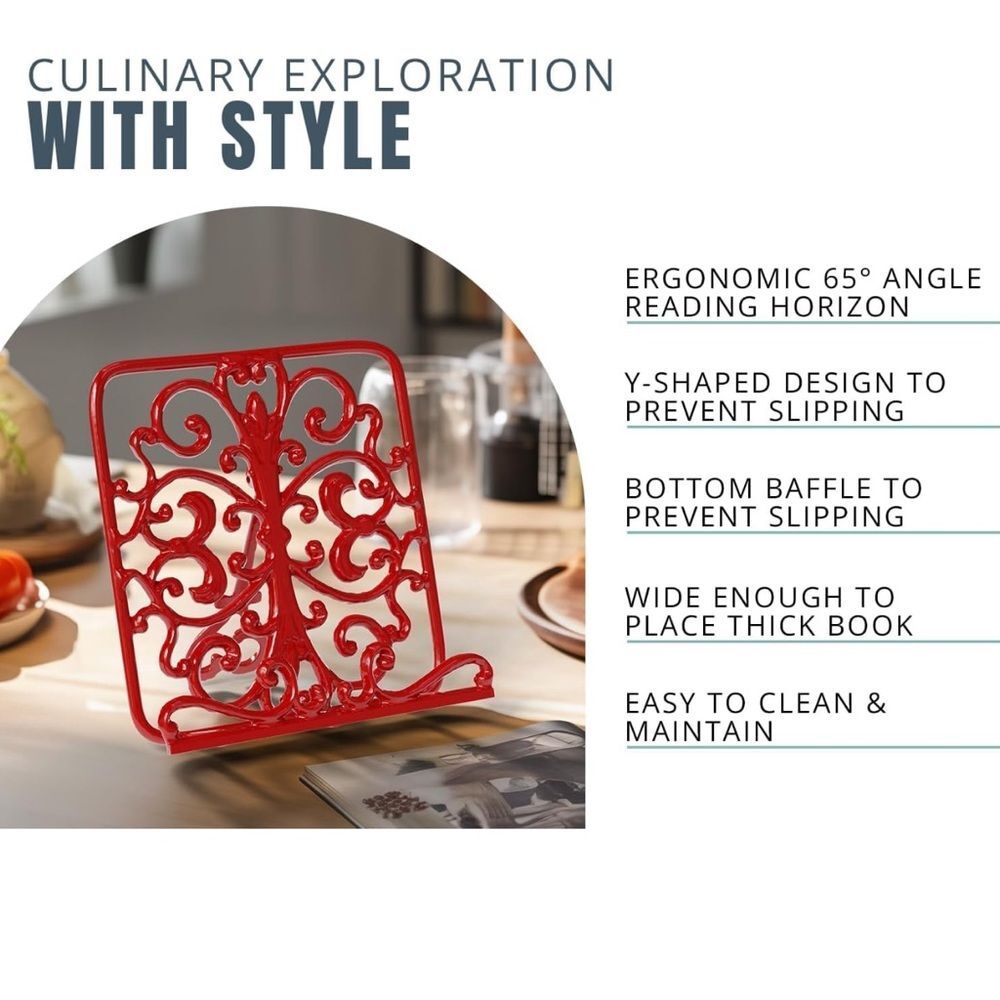 Comfify Red Cast Iron Cook Book Stand Cookbook Holder - Adjustable, Durable NWT - Picture 7 of 7